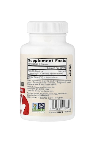 Jarrow Formulas, Vegan Acetyl L-carnitine, 500 Mg, 60 Veggie Capsules Aromasız