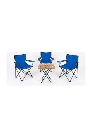 Kamp,piknik,bahçe,plaj,balkon Çantalı Sandalye Ve Katlanır Ahşap Masa 3+1 Lacivert
