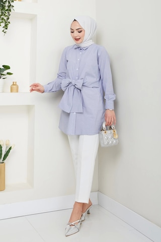 Nevayla Moda Çizgili Poplin Bağlamalı Gömlek - Lacivert / Ü103 Lacivert