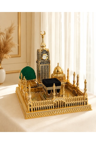 4 Lü Kâbe Ve Kutsal Mekânlar Gold Dekoratif Biblo 28x27 Cm Polyester İslami Ev Ve Ofis Dekoru 1