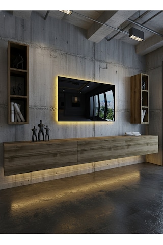 Resital Ledli Duvara Monte Tv Sehpası - Ceviz - W6007-2 Ceviz