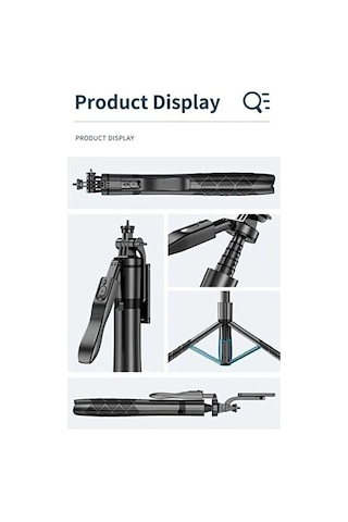 Bluetooth Kumandalı 153cm Tripod Selfie Çubuğu / Go Pro Uyumlu /