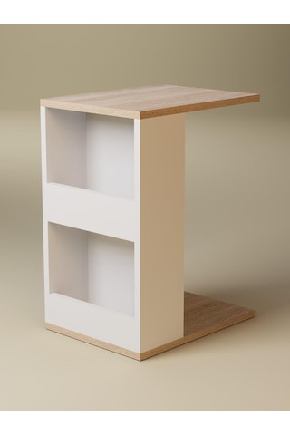 Dergilikli Raflı C Yan Sehpa, %100 Mdf Sonoma/beyaz Beyaz
