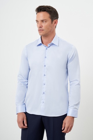 Morven Erkek A. Mavi Pamuk Düz Desen Sert Yaka Slim Fit Gömlek 24mc004111311 A. Mavi