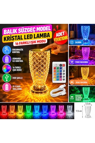 Balık Süzgeç Model Usb Şarjlı Kumandalı 16farklı Işık Modlu Masa Üstü Kristal Akrilik Led Adet Fiyatıdır Beyaz - Çok Renkli