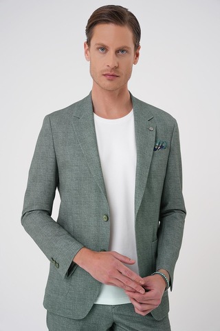 Comfort Fit Mono Yaka Çift Yırtmaç Torba Cep Casual Yeşil Ceket C 701 Yeşil