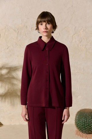 Aker Bordo Gömlek Yaka Pijama Üstü Bordo Bordo
