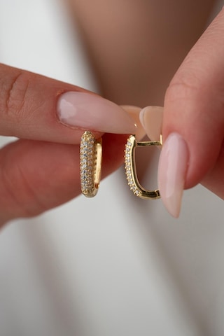 925 Ayar Gümüş Gold Kaplama U Şeklinde Zirkon Taşlı Küpe Gold