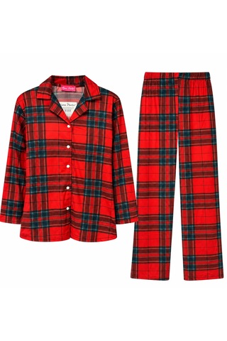Pijama Denizi Pijama Partisi Kırmızı Ekose Desenli Düğmeli Polar Pijama Takımı Yılbaşı Konseptli Yumuşacık Ev Şıklığı