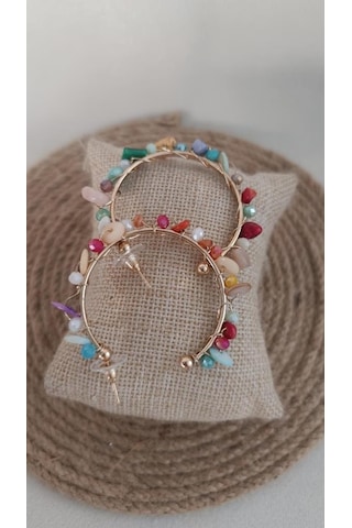 Hdmarketim Otantik Doğal Taş Halka Sallantılı Küpe Çok Renkli