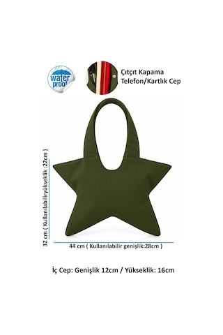 Tuttobene Star Bag Yıldız Çanta Çıtçıtlı İç Cepli Özel Tasarım Omuz Çantası Su Geçirmez Leke Tutmaz Tb052 Haki