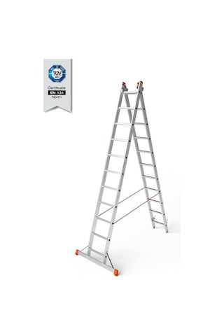 Saraylı Aluminyum Endüstriyel A Tipi Sürgülü Merdiven 2 Kademeli 2x11 Basamaklı