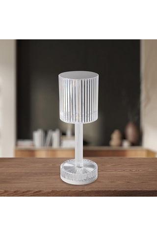 Lucignano Led Pilli Masa Lambası, Kristal Masa Lambası, Kablosuz, Abajurlu Kristal Lamba, Rgb Renk Değişimi, Plastik Çok Renkli