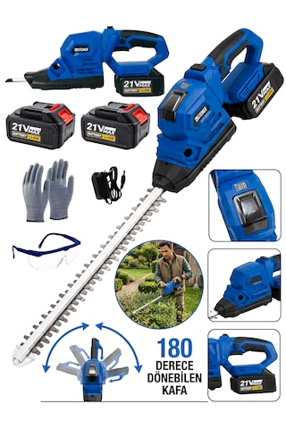 Steiner 21v 2 Ah Çift Akülü 51cm Çit Çalı Budama Makinesi Çim Çalı Süs Bitkisi Kesme Makinesi + Eldiven + Gözlük