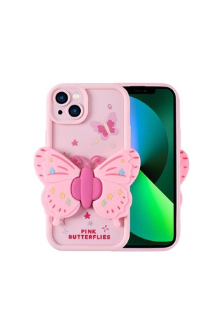 Apple Uyumlu iPhone 13 Kılıf Kamera Korumalı Figür Tasarımlı Zore Kapya Kapak Pembe Açık