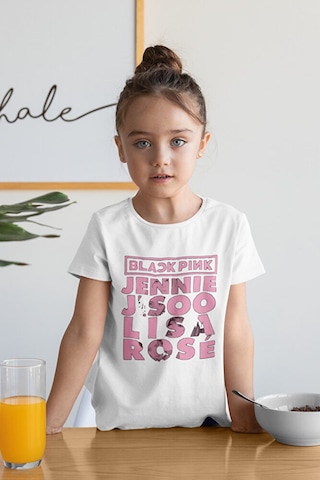 Sevbano Blackpink Müzik Grubu Baskılı Unisex Çocuk Tişört 1-12 Yaş Beyaz