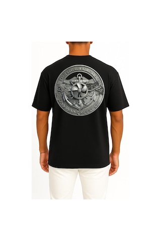 Bahriyeli Collection Oversize Sg Cep Ve Sırt Baskılı Unisex T-shirt Siyah