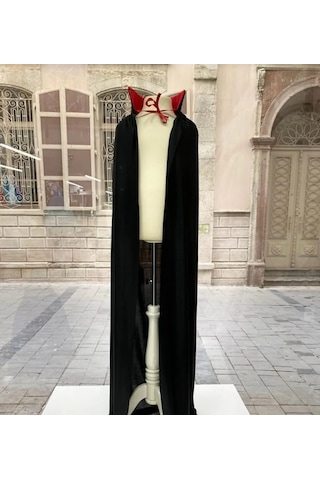 Butikhappykids Çocuk Siyah Pelerin Drakula Hallowen Cadilar Bayramı 3-16 Yaş Siyah - Kırmızı