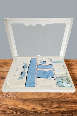 10 Parça Mavi Kedi Hastane Çıkışı Ve 4 Parça Bebek Bornoz Seti Mavi