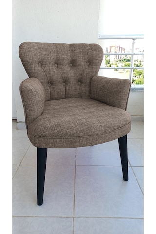 Kayser Home Berjer - Tekli Koltuk - Keten Kumaş - Ahşap Siyah Ayak - Kahverengi Kahverengi