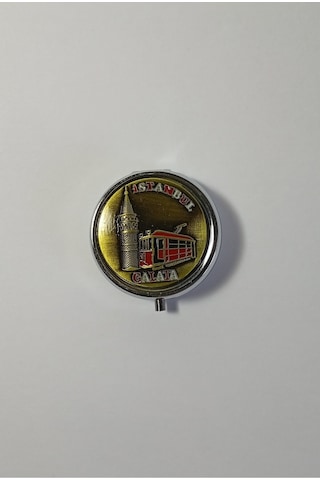 Mini Taşınabilir Cep Küllüğü - Mini Cep Küllüğü - Çanta Küllüğü 5cm - İstanbul Galata Desenli Kapaklı Metal Mini Kül Tabağı