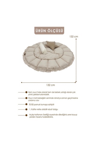 Mordesign Bebek Yatağı Ve Oyun Halısı, Babynest, Yenidoğan Oyun Halısı, Açılır/kapanır Yatak, Bloom Serisi 135 X 135 Bej