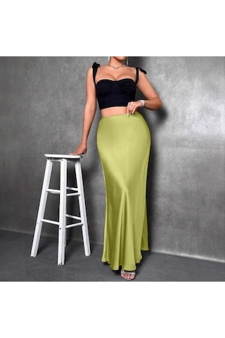 Kadın Balık Kuyruğu Etek Yüksek Bel Düz Renk Pürüzsüz Yüzey A Kesim Uzun Etek Koyu Kahverengi