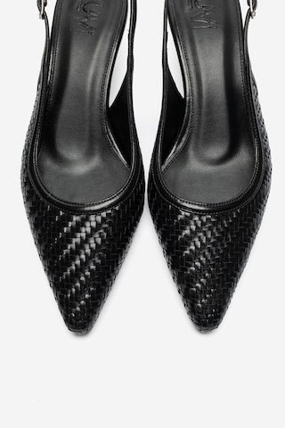 Luvi Shoes Alvessıa Siyah Örgü Kadın Kısa Topuklu Ayakkabı