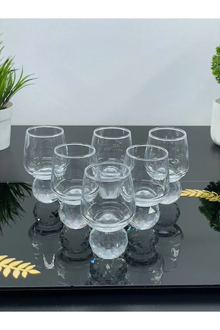 6 Kişilik Cam Elmas Ayaklı Kahve Yanı Bardağı Bardak 50ml