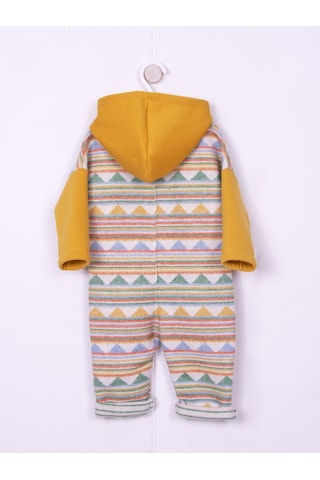 Aydodo Hardal Etnik Desen Kapşonlu Bebe Tulum Hardal