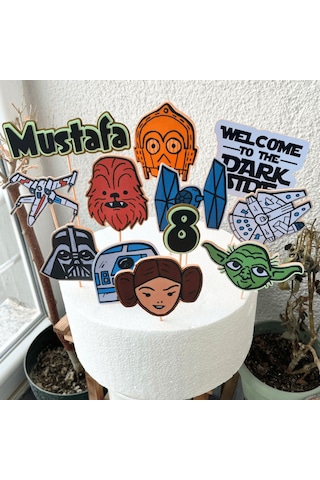 Star Wars Temalı Erkek Çocuk Doğum Günü İsme Özel 3d Pasta Cupcake Süsü Seti Çocuk