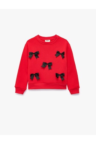 Koton Fiyonklu Uzun Kollu Bisiklet Yaka Pamuklu Şardonlu Sweatshirt Kırmızı 7wkg10081ak