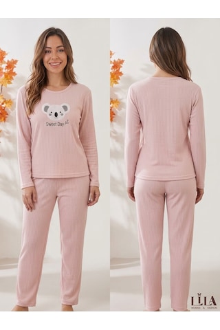 Lila İç Giyim Ev Şıklığı Ve Konfor Bir Arada: Fitilli İnterlok Kadın Pijama Takımı Koleksiyonu PEMBE