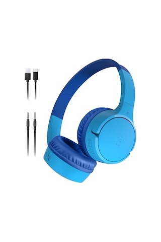 Belkin Soundform Mini Çocuk Kablosuz Kulaklık Mavi Dahili Mikrofon, 30 Saat Çalma, Eğlenceli Çıkartmalar, Apple iPhone Uyumlu, Apple İpad Uyumlu Ve Samsung Galaxy Uyumlu