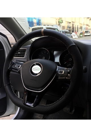 Yüzüklü Alcantara - Karbon Model Dikişli Oto Direksiyon Kılıfı