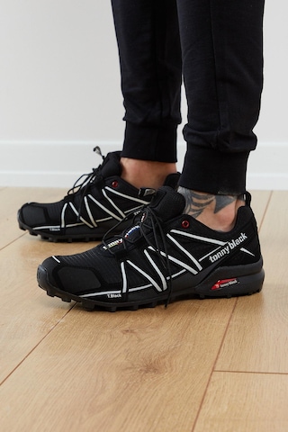 Rahat Kalıp Şeritli Lastik Bağcıklı Erkek Siyah Beyaz Trekking Ayakkabı Tb160-0 Siyah Beyaz