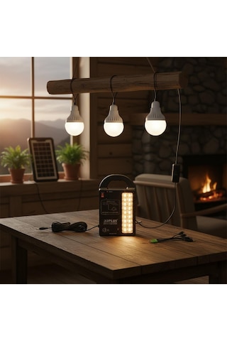 Powermaster Gd-999 Güneş Güneş Enerji Panelli Solar Aydınlatma 3 Lambalı Powerbank Özellikli Kamp Lambası Aydınlatma