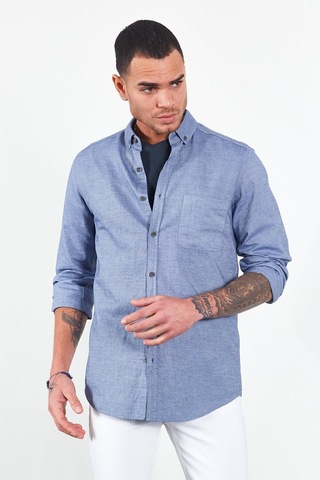 Slim Fit Dar Kesim %100 Pamuk Düğmeli Yaka Oxford Indigo Erkek Gömlek Me23s116596 İndigo