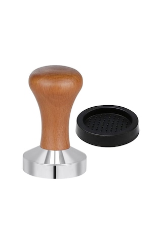 Kahve Tamperi- Koyu Ceviz Ahşap Sap - Düz Tabanlı-Espresso Tamperi -Çap 58 MM
