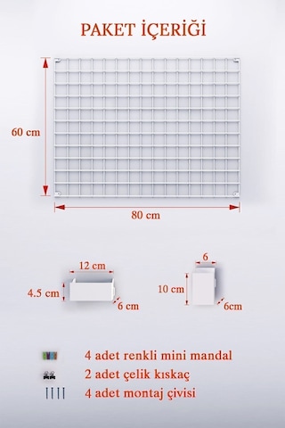 60x80 Full Aksesuarlı Metal Fotoğraf Askısı Tel Pano Beyaz 60 x 80 CM
