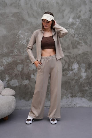 Elaxi Modal Kumaş Slim Fit Kapüşonlu İkili Takım Bej