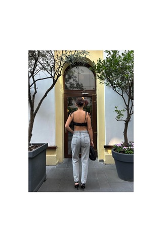 Kene Jeans Kadın Siyah Kar Yüksek Bel Paça Söküm Mom Jeans Pantolon Siyah