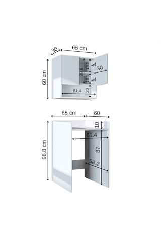 Çamaşır-kurutma Makinesi Dolabı+ Üst Dolabı, Beyaz 65 Cm Mat Beyaz