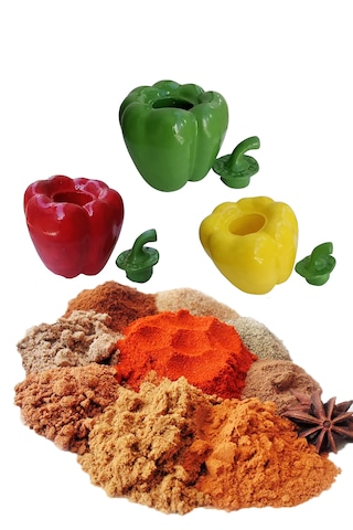 3 Adet Biber Şeklinde Baharatlık - Çay Portu - Biblo Çok Renkli