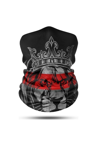 Dair Aslan Desenli Siyah Motosiklet Bandana Boyunluk Outdoor Balaklava