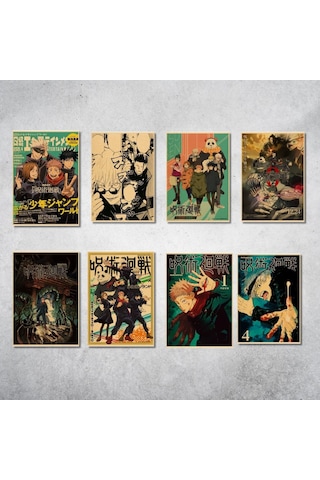 Vintage Anime Jujutsu Kaisen Gojo Satoru 8 Li Duvar Posteri Seti 21 X 15 Cm Retro Kağıt Poster