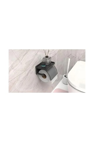 Yapışkanlı Kapaklı Tuvalet Kağıdı Askısı, Plastik Organizer, Siyah 16.5 x 12.2 x 11.2 CM