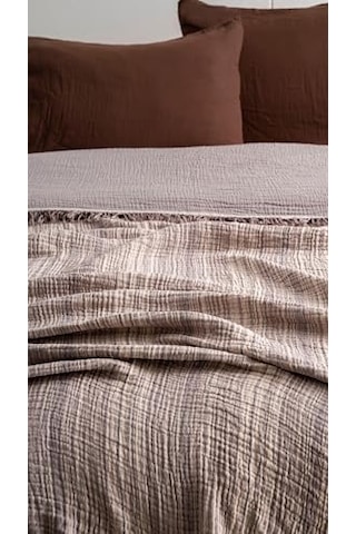 Boho Çizgili Yatak Örtüsü 4 Katlı Müslin%100 Pamuk Yumuşak Lüks Yazlık Pike Çift Kişilik Battal Boy 240x260 C Diğer