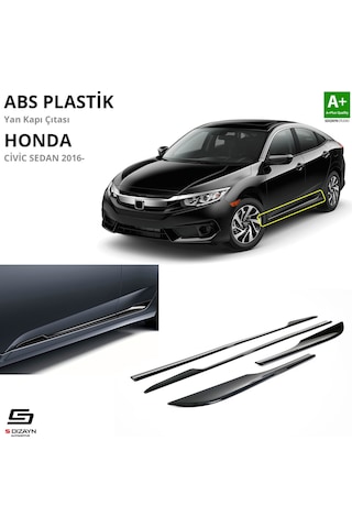 S-dizayn Honda Civic Fc5 Abs Plastik Yan Kapı Çıtası Parlak Siyah 4 Prç. 2016-2021 A+kalite