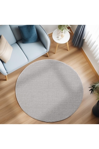 Yumuşak Bukleli Sisal Jüt Salon Oturma Odası Gümüş Renkli Yuvarlak Halı